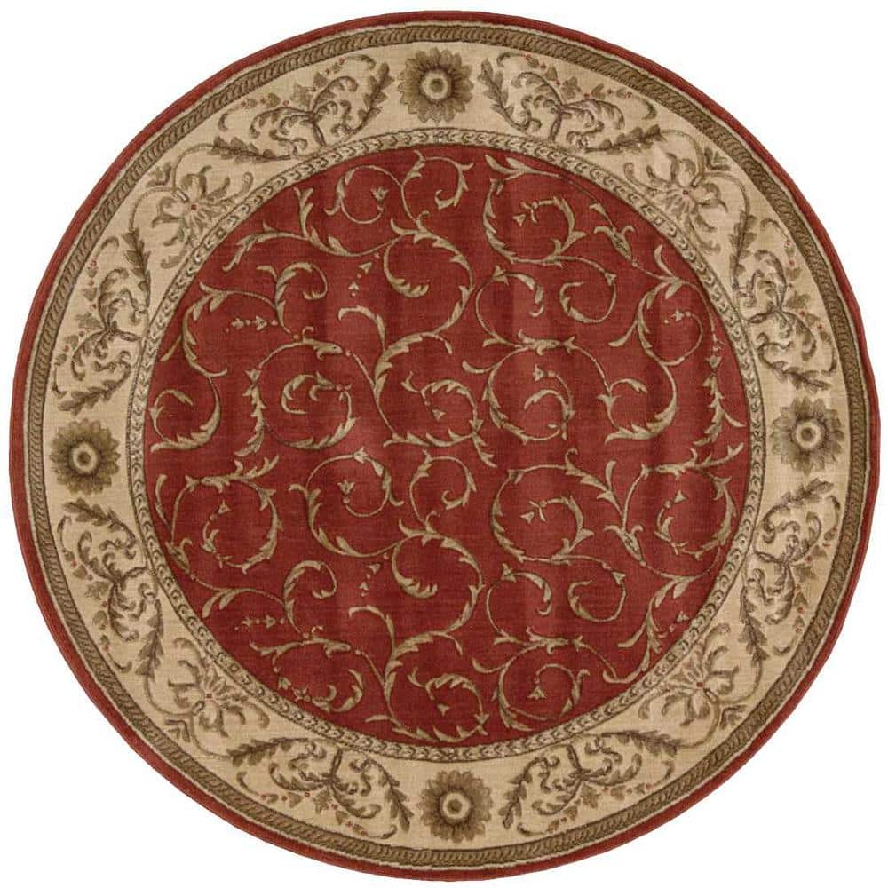 Nourison Scrollwork Red 6 Ft X Persian Vintage Round Area Rug 047779 The Home Depot 6 Ft Persian Vintage Round Area Rug, Round Red Area Rugs