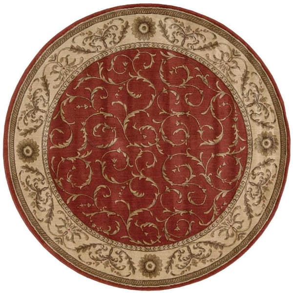 Nourison Scrollwork Red 6 ft. x 6 ft. Persian Vintage Round Area Rug