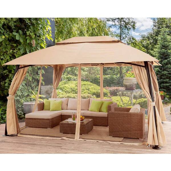 FDW 10x13ft Outdoor Gazebo With Waterproof Canopy And 2 Sidewalls – Steel Frame
