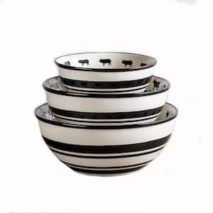Farmhouse 9.5, 8.25, 6.75 in. and 20 fl. oz. Black and White Ceramic Serving Bowl (Set of 3)