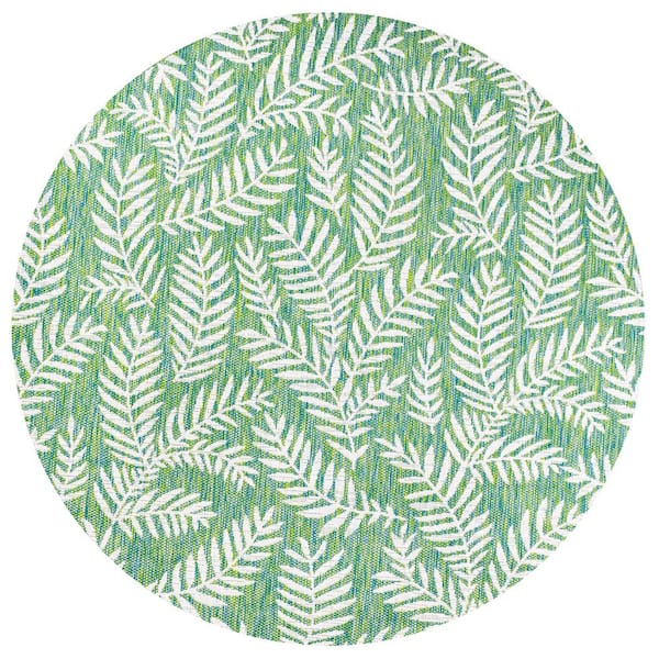 Nevis Palm Frond Cream/Green 5 ft. Round Indoor/Outdoor Area Rug