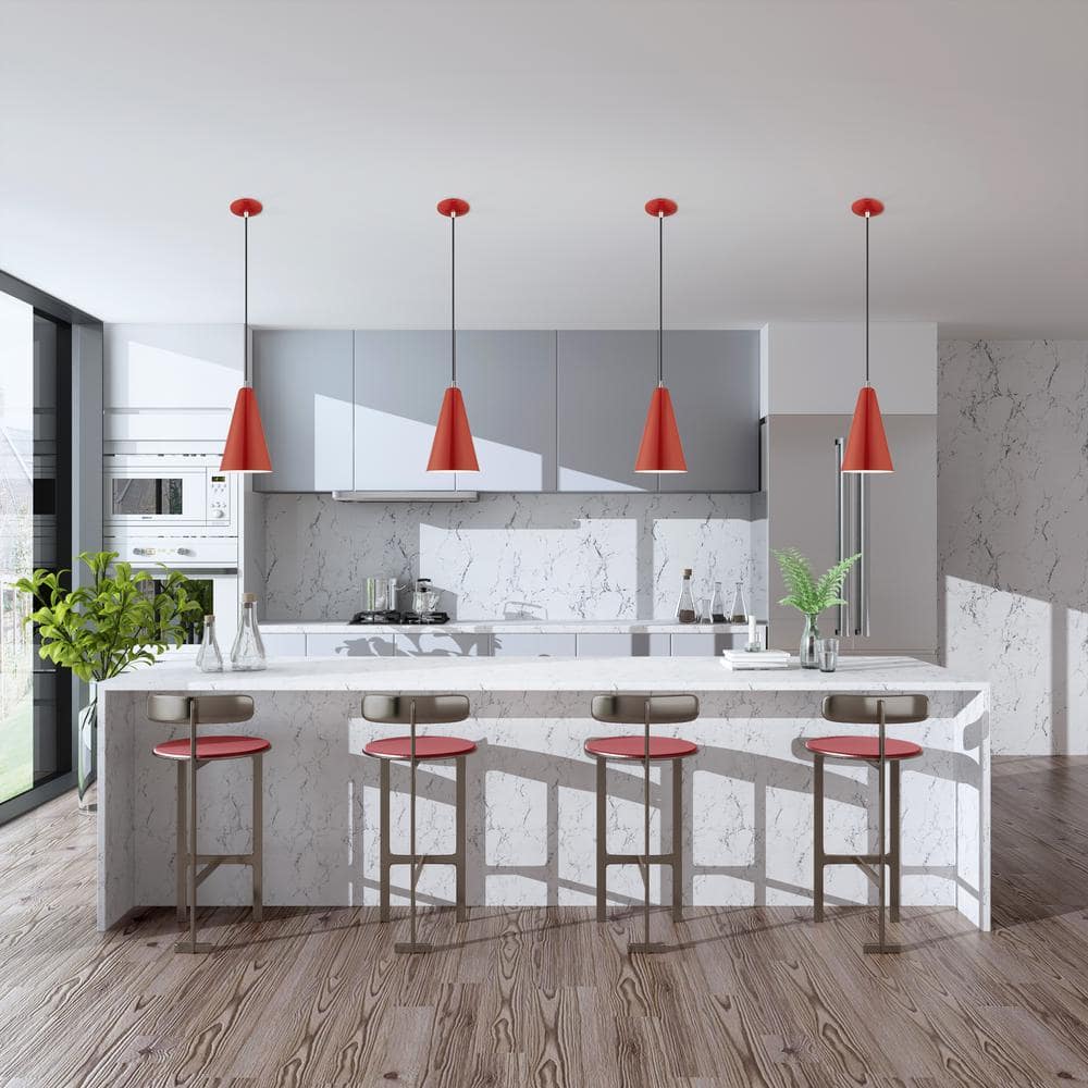 Modern Mini Pendant Light in Shiny Red with White Interior Finish