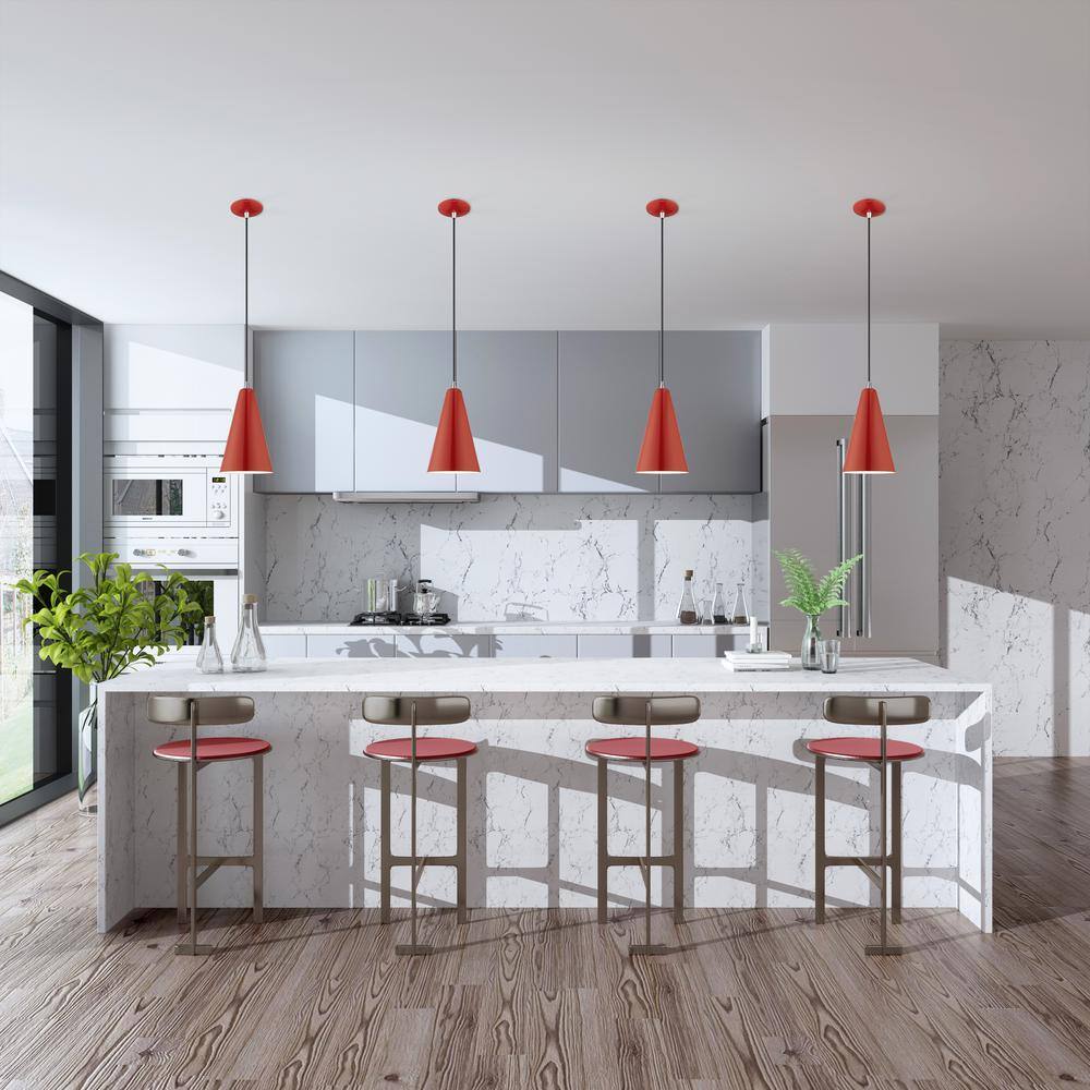 Modern Mini Pendant Light in Shiny Red with White Interior Finish