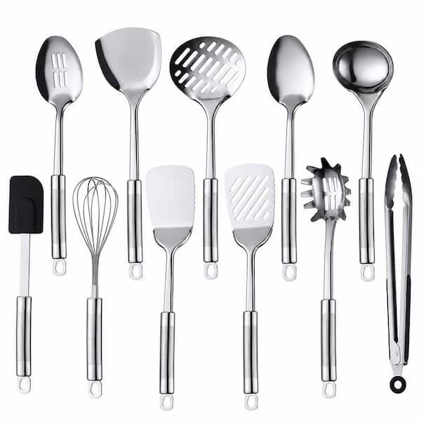 11-Pack Silver Stainless Steel Cooking Utensil Set Nonstick Kitchen Gadgets Cookware Set for Home Kitchen Cooking Baking