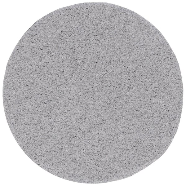 Tayse Rugs Jersey Shag Solid Silver 6 ft. Round Indoor Area Rug