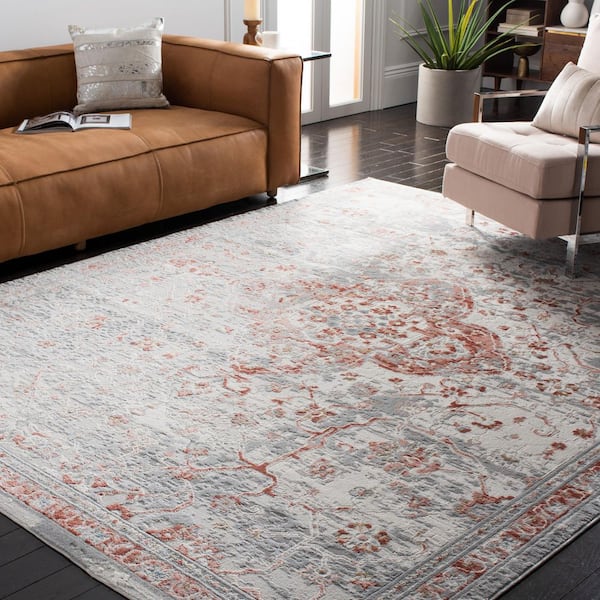 Shivan 8 ft. x 10 ft. Ivory/Rust Distressed Border Medallion Area Rug