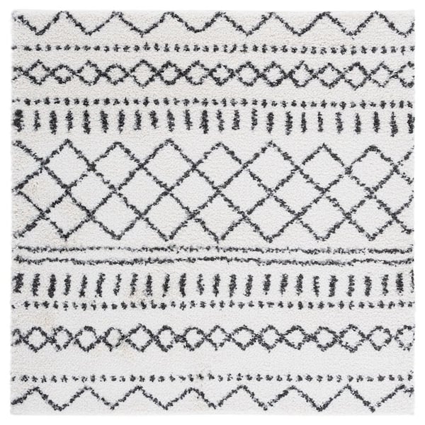Arizona Shag Ivory/Black 3 ft. x 3 ft. Geometric Lodge Square Area Rug