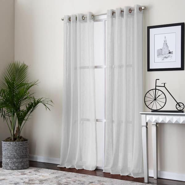 Payton 52 in. W x 84 in. L Polyester Semi-Sheer Window Panel in White