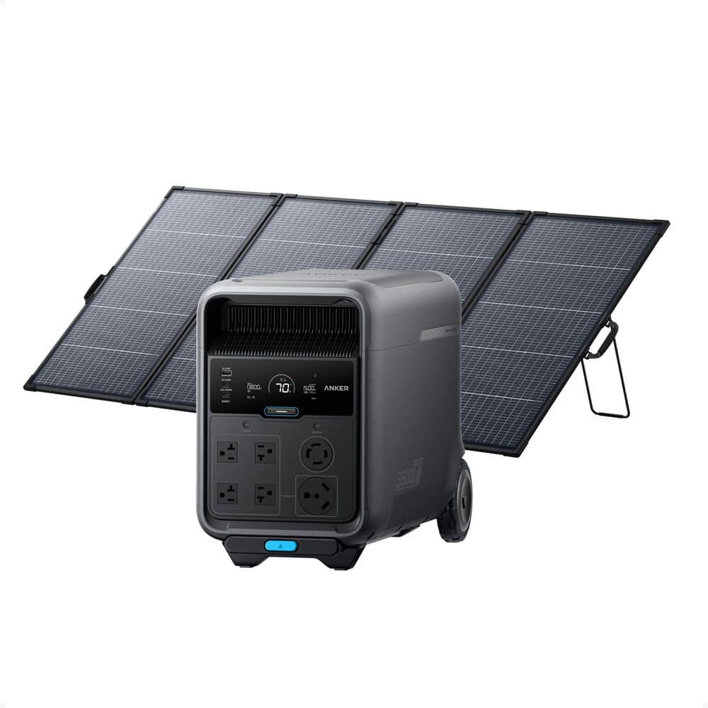 Anker SOLIX S5000 Solar Generator w/ 400W Bifacial Solar Panel, 4,500-Watt/ 5kWh Home Backup Generator, Push Button Start