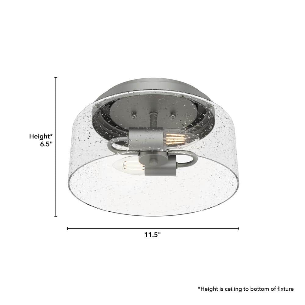 Hartland Classic Seeded Glass 11.5" LED Flush Mount in Matte Silver
