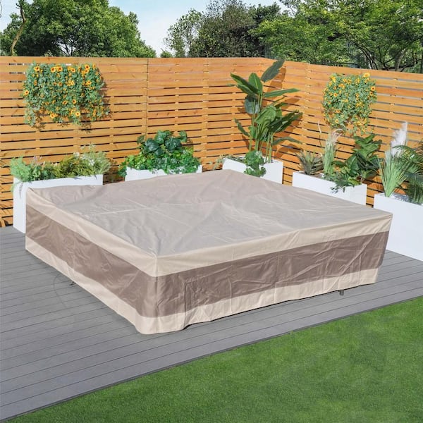 moda furnishings 106.3 in. x 106.3 in. x 27.6 in. Beige Brown Duplex Patio Conversation Set Cover