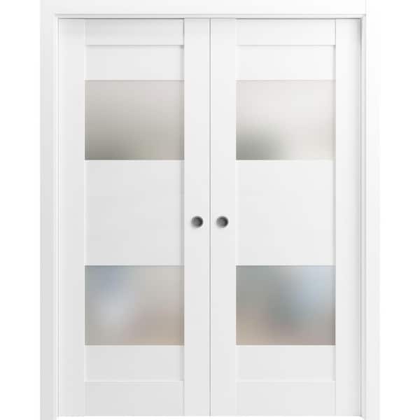 VDOMDOORS 48 in. x 96 in. 2 Panel White Finished Solid MDF Sliding Door with Hardware