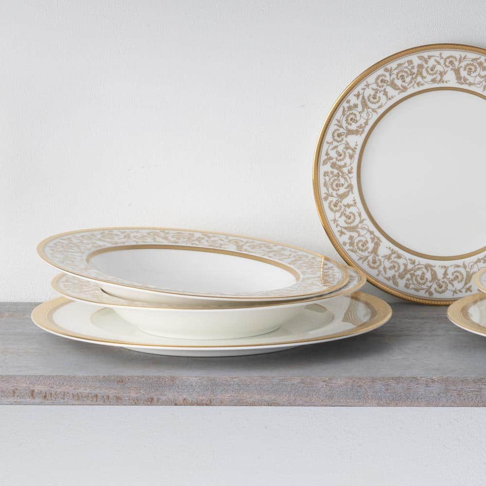 Gold Trimmed Floral Porcelain 12-Piece Dinnerware Set