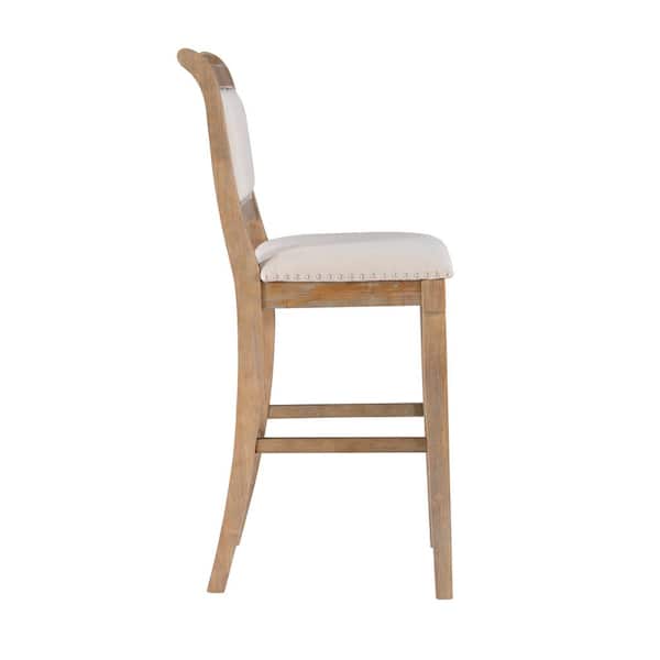 Kendra 30 in. Natural High Back Wood Bar Stool with Fabric Seat