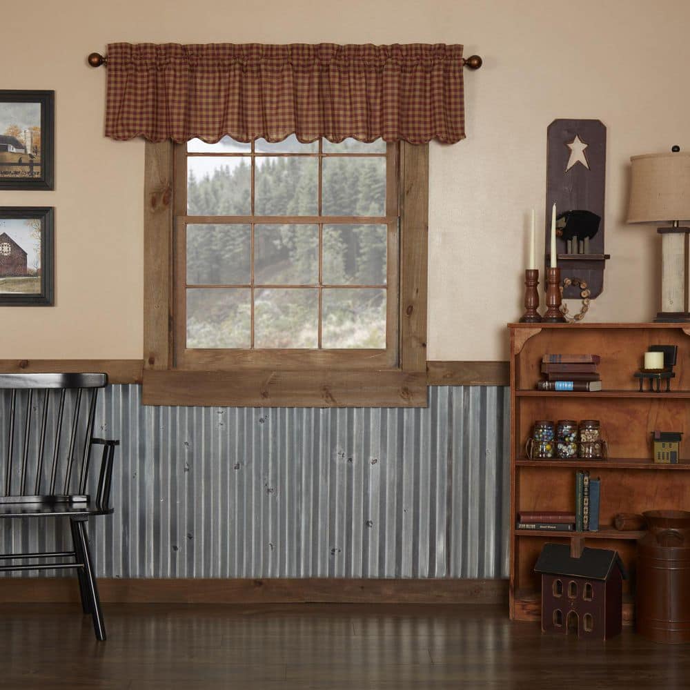 Scalloped Check 72 in. L x 16 in. W Cotton Valance in Burgundy Khaki price history on PriceWatchPro