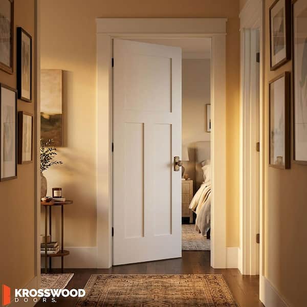 30in.x80in. Shaker 3-Panel Right-Hand Primed Solid Core MDF Wood Assembly Required Interior Door Kit w/QuickAssembleJamb