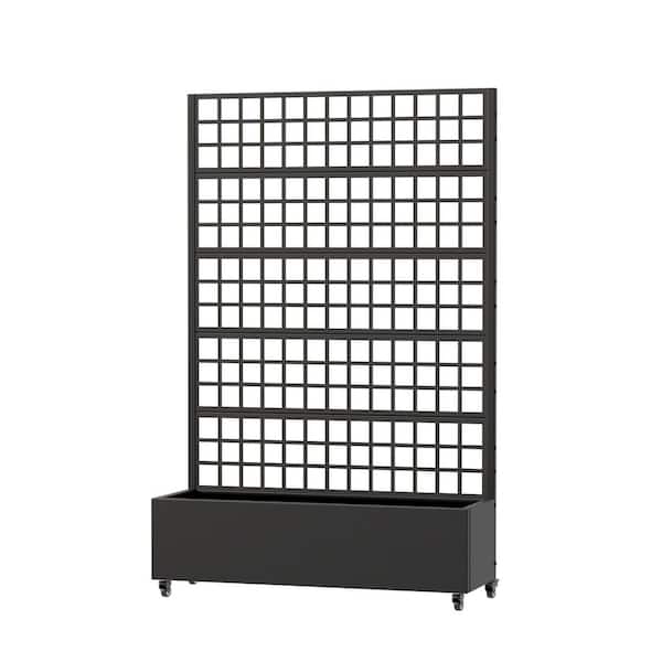 72 in. H x 47 in. W x 16 in. L Metal Black Rectangle Pots and Planter Raised Box with Trellis for Vine Climbing Plants