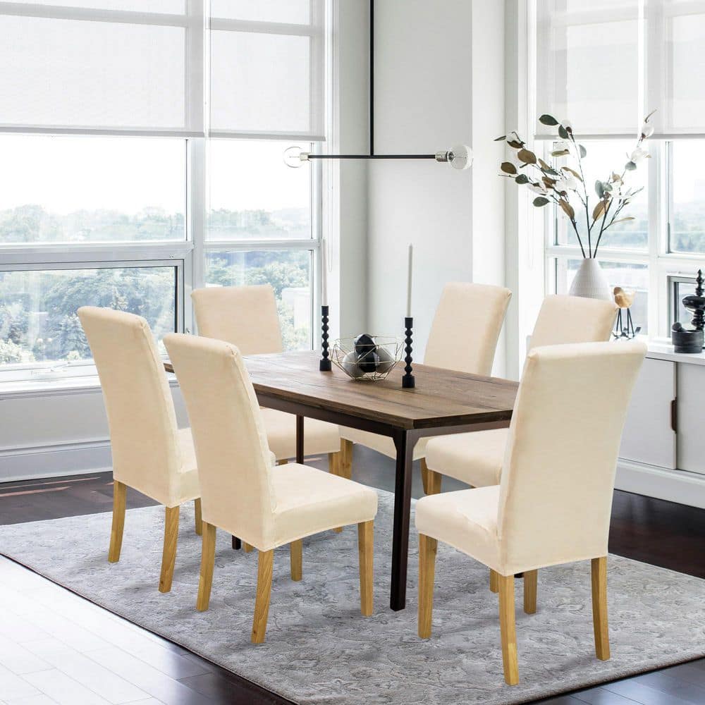 6-Piece Polyester Top Dining Table Set, Soft Washable Dining Chair Cover for Home, Restaurant and Banquet, Cream price history on PriceWatchPro