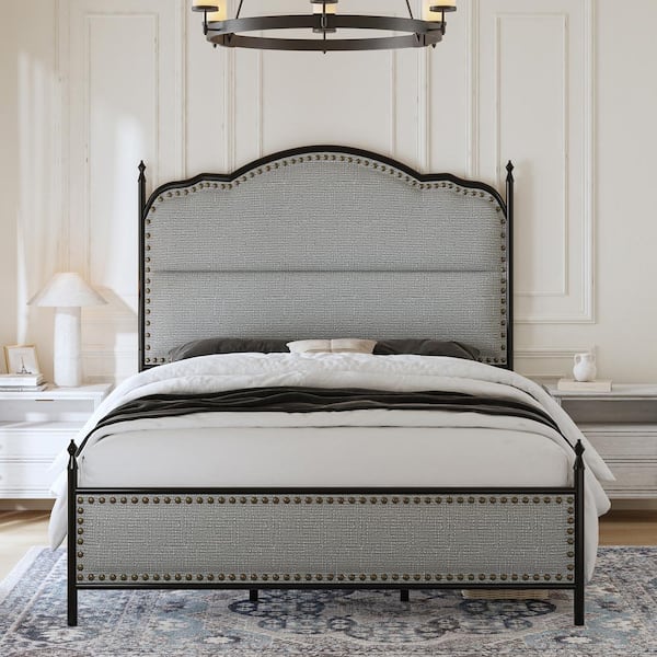 JAYDEN CREATION Martin Gray 76.5 in. Metal Frame King American Industrial Platform Bed