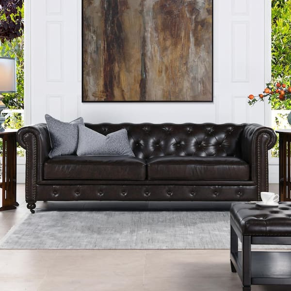Jennifer Taylor Winston Leather Tufted, Old Brown Leather Couch