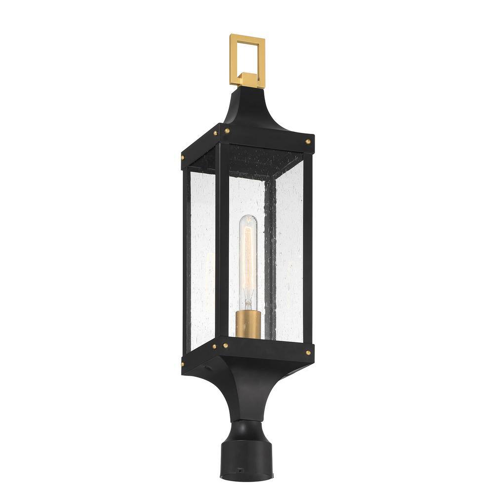 Glendale Matte Black and Brass Outdoor Post Lantern