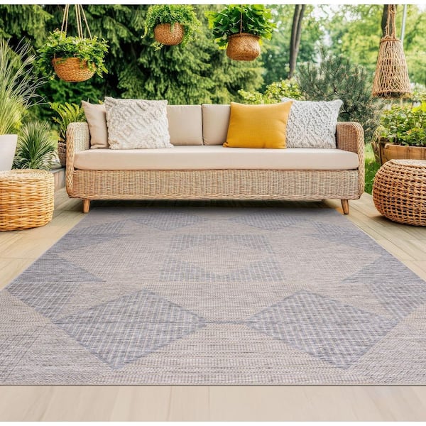 Bailey Natural 5 ft. x 7 ft. Transitional Geometric Flat Weave Polypropylene Rectangle Indoor/Outdoor Area Rug