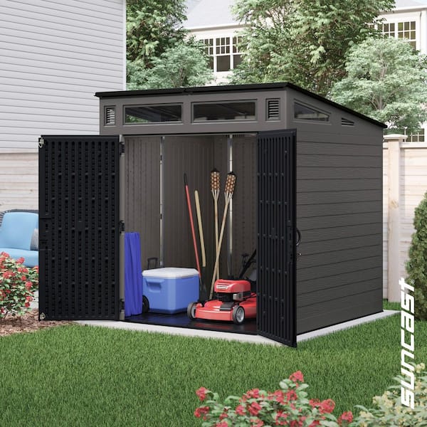 Modernist 7 ft. W x 7 ft. D Plastic  Resin Storage Shed with Floor (53 sq. ft.) in Peppercorn (Gray)