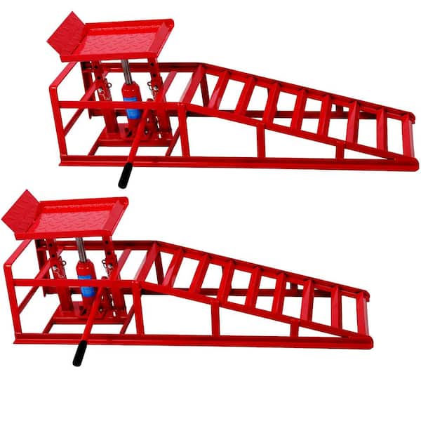 Auto Car Truck Service Ramps Lifts, Hydraulic Ramps Automotive Hydraulic Lift Repair Frame, Red(2 Pack)