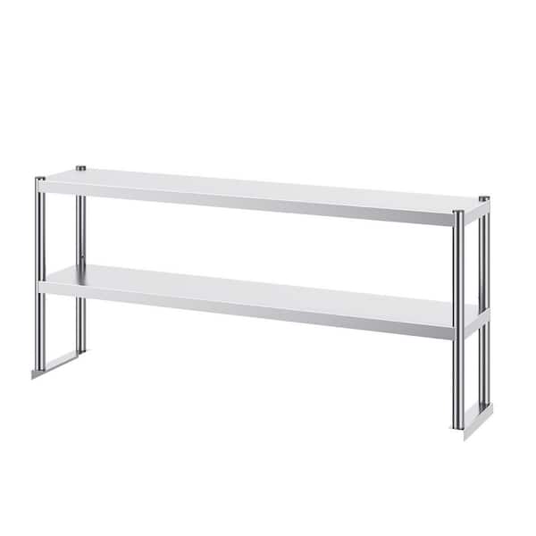 SKYSHALO Double Tier Stainless Steel Over Shelf Stainless Steel 12 x 60 x 25 in. Kitchen Prep Table with Adjustable Over Shelf