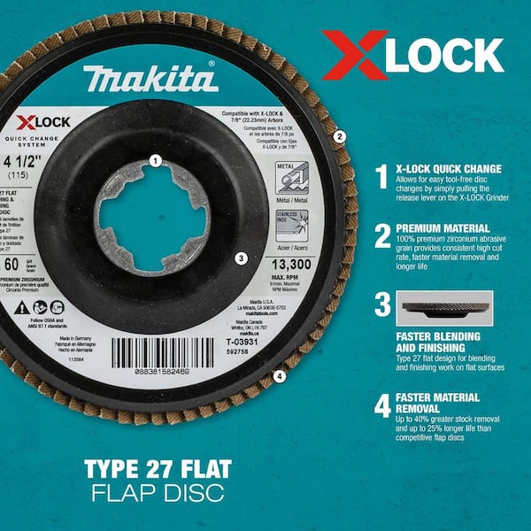 Makita X-LOCK 4‑1/2 in. 120-Grit Type 27 Flat Blending and