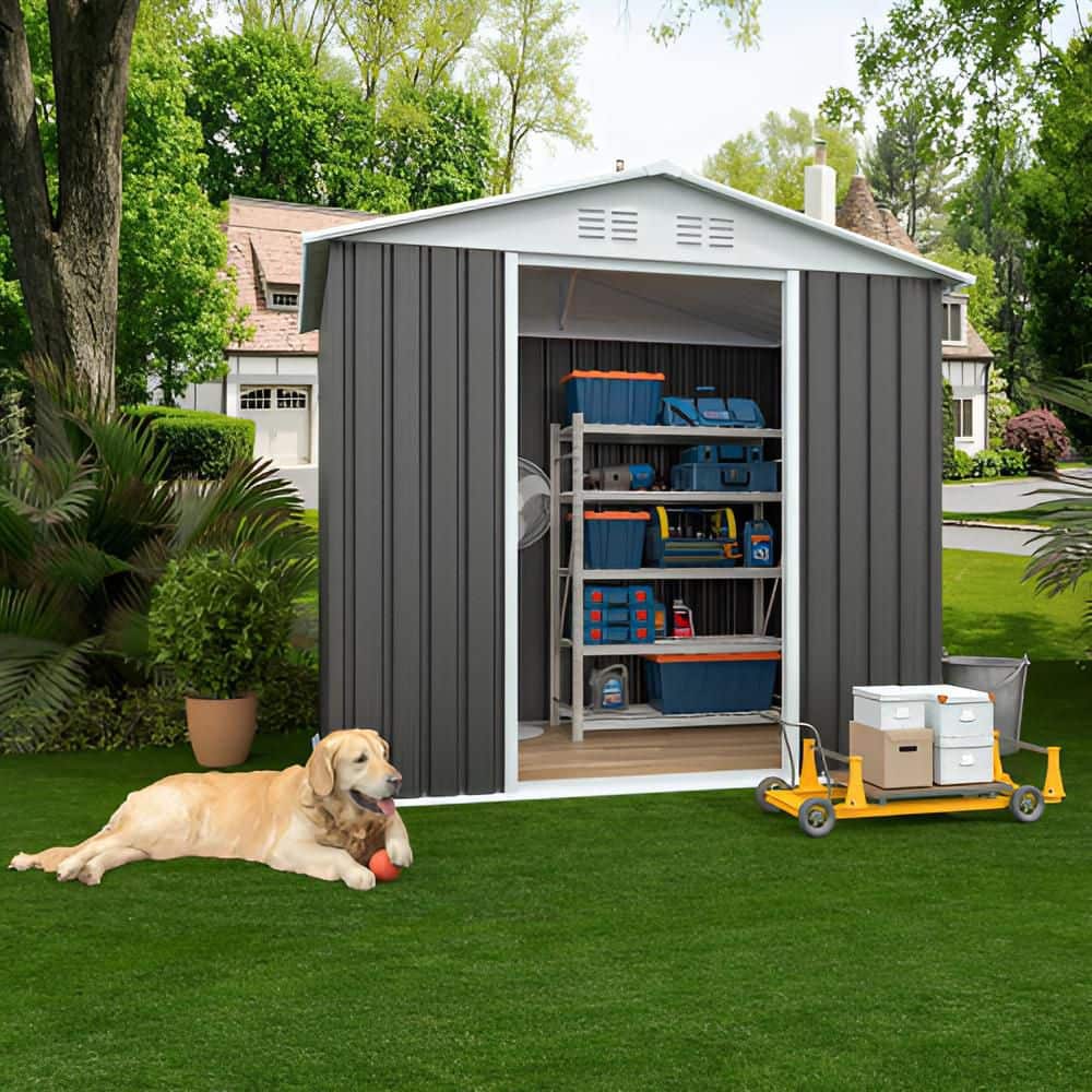 6 ft. W x 4 ft. D Metal Garden Shed with Sliding Door, Base Frame