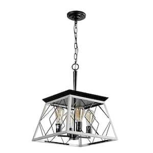 15.7 in. 4-Light Vintage White Farmhouse Linear Chandelier Fixture For Kitchen Dining Room with Caged Metal Shade