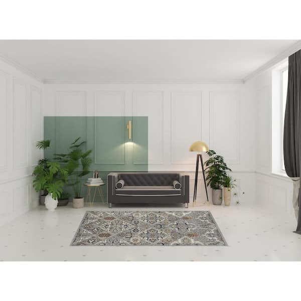 6' X 9' Green and Ivory Floral Power Loom Area Rug