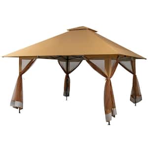 13 ft. x 13 ft. Coffee Pop-Up Instant Gazebo Canopy Tent with Mesh Sidewall, Adjustable Shade Area