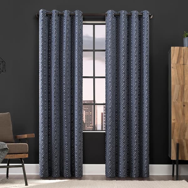 Gresham Geometric Blue Polyester 52 in. W x 96 in. L Grommet 100% Blackout Curtain (Single Panel)