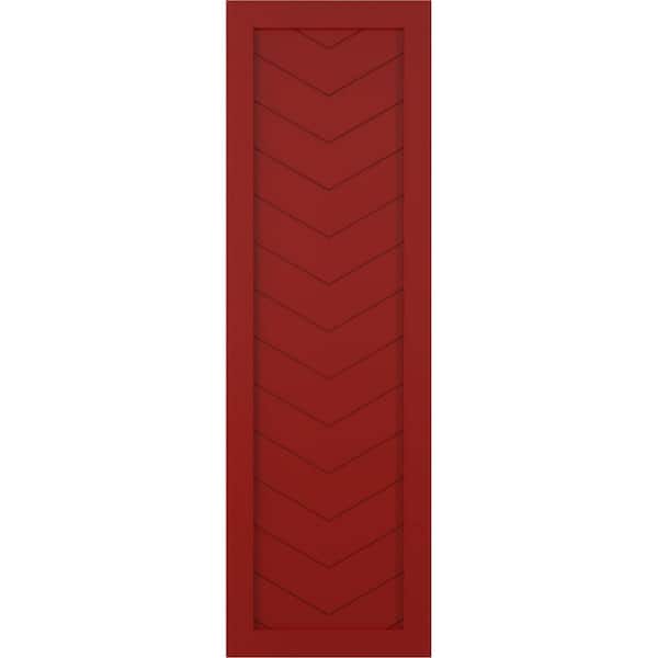 Ekena Millwork 15 in. x 56 in. True Fit PVC Single Panel Chevron Modern Style Fixed Mount Board and Batten Shutters Pair in Fire Red
