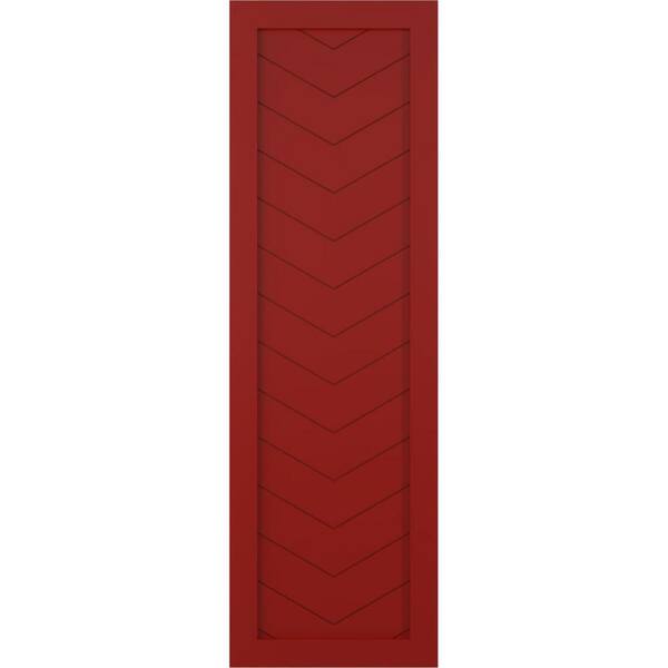 Ekena Millwork 18 in. x 70 in. True Fit PVC Single Panel Chevron Modern Style Fixed Mount Board and Batten Shutters Pair in Fire Red
