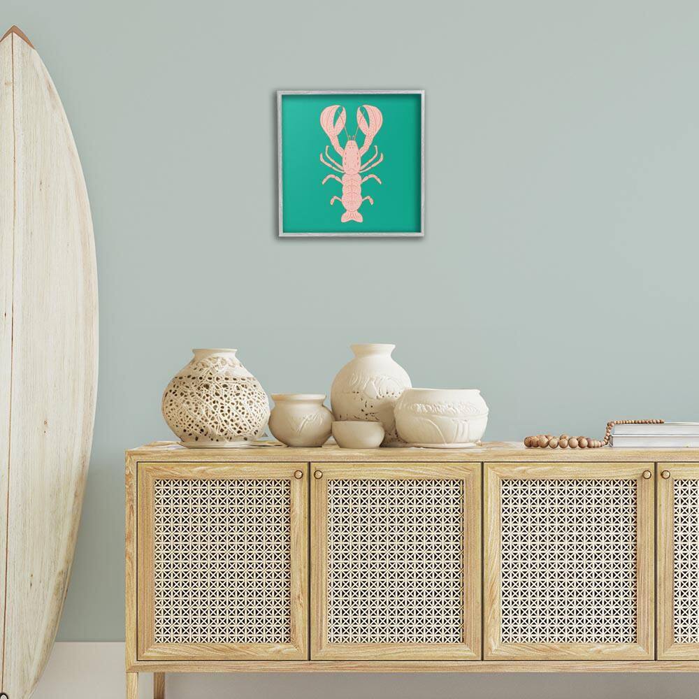 Minimal Pink and Green Lobster by Sazerelli Designs Gray Framed Animal Giclee Art Print 17 in. x 17 in. price history on PriceWatchPro