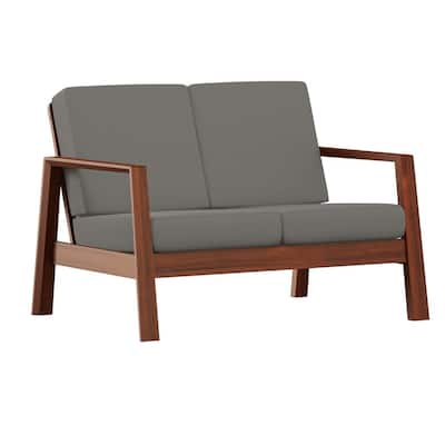 Behnken 48 in. Dove Gray Linen-Like Fabric 2-Seat Mid-Century Modern Loveseat with Exposed Wood Frame in a Cherry