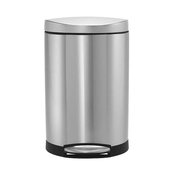 10L Semi-Round Step Bathroom Trash Can with Soft-Close Lid, Brushed Stainless Steel