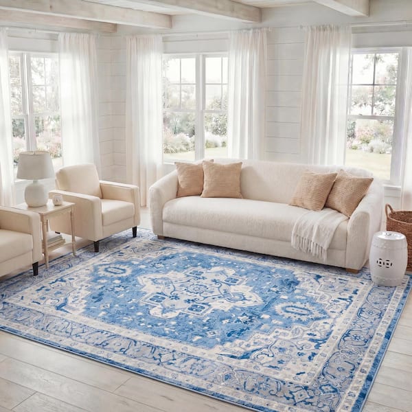 Brentwood 8 ft. x 10 ft. Blue/Gray Distressed Medallion Area Rug