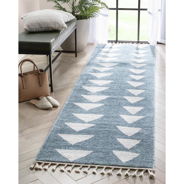 Kennedy Triangles Modern Geometric Kids Blue 2 ft. 7 in. x 9 ft. 10 in. Runner Area Rug