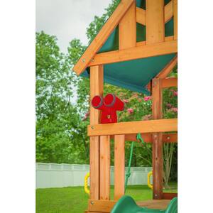 Mountain View Playset with Tarp Roof, Monkey Bars, Sandbox, Red Swing Set Accessories and Green Slide