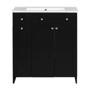 30 in. W x 18 in. D x 34 in. H Single Sink Freestanding Bath Vanity in Black with White Ceramic Top