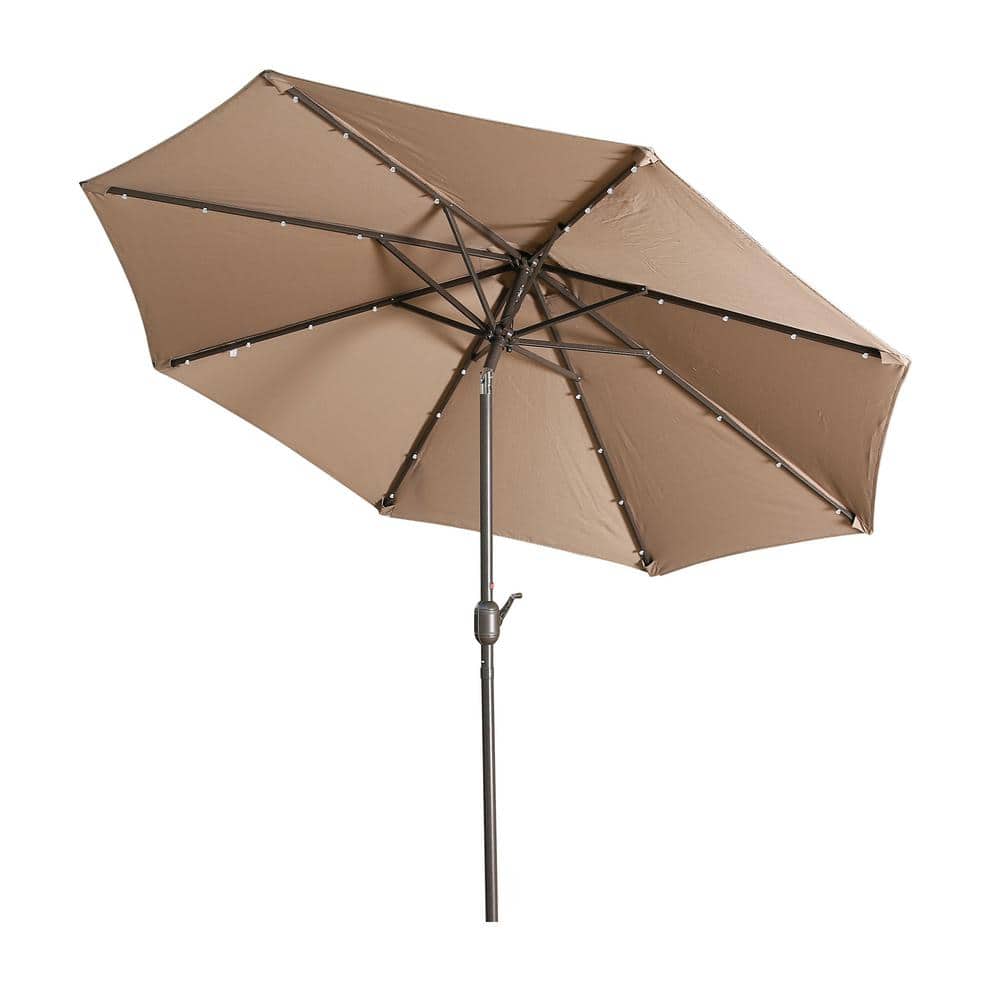 9 ft. Patio Umbrella Outdoor Market 32-LED Solar Umbrella with Tilt and Cra
