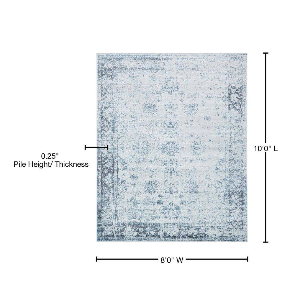 Reversible Easy-Care Light Blue Synthetic Rectangular Rug