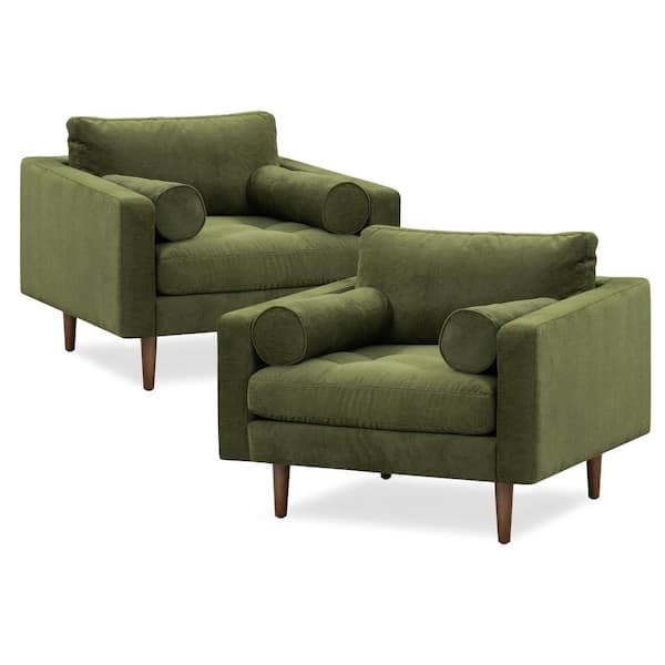 Poly and Bark Napa Fabric Lounge Arm Chair in Distressed Green Velvet (Set of 2)
