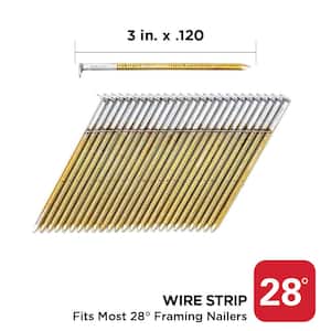 3 in. x 0.120 28-Degree Hot Dipped Galvanized Ring Shank Wire Strip Framing Nails (2000 -Per Box)