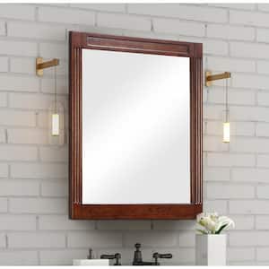 24 in. W x 29 in. H Rectangular Wood Framed Wall Bathroom Vanity Mirror in Dark Cherry