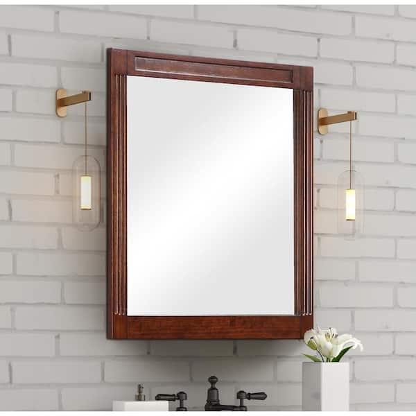 Home Decorators Collection 24 in. W x 29 in. H Rectangular Wood Framed Wall Bathroom Vanity Mirror in Dark Cherry